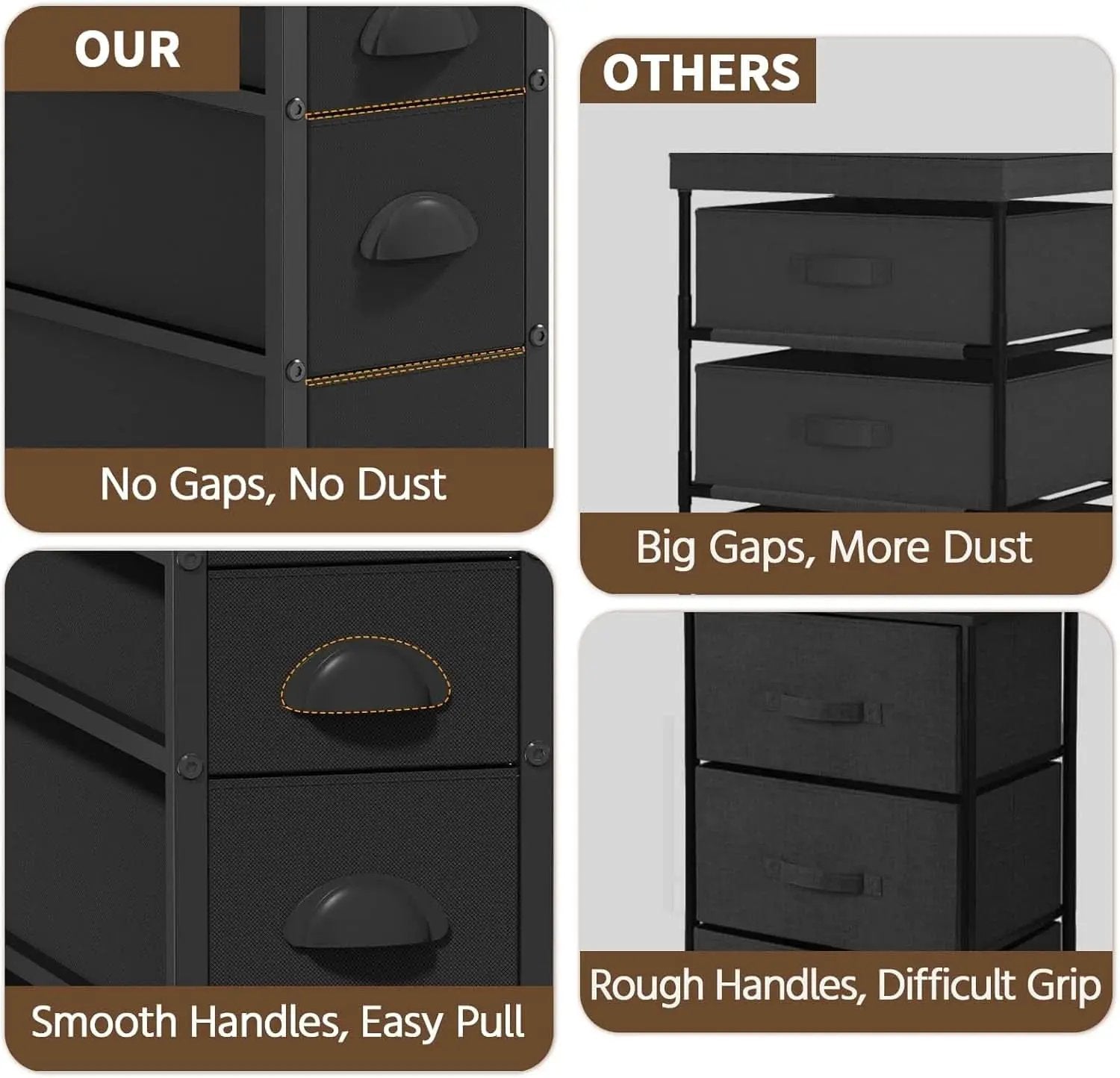 Black SlimStorage Narrow Five Drawer Dresser On Wheels from PriceLows™