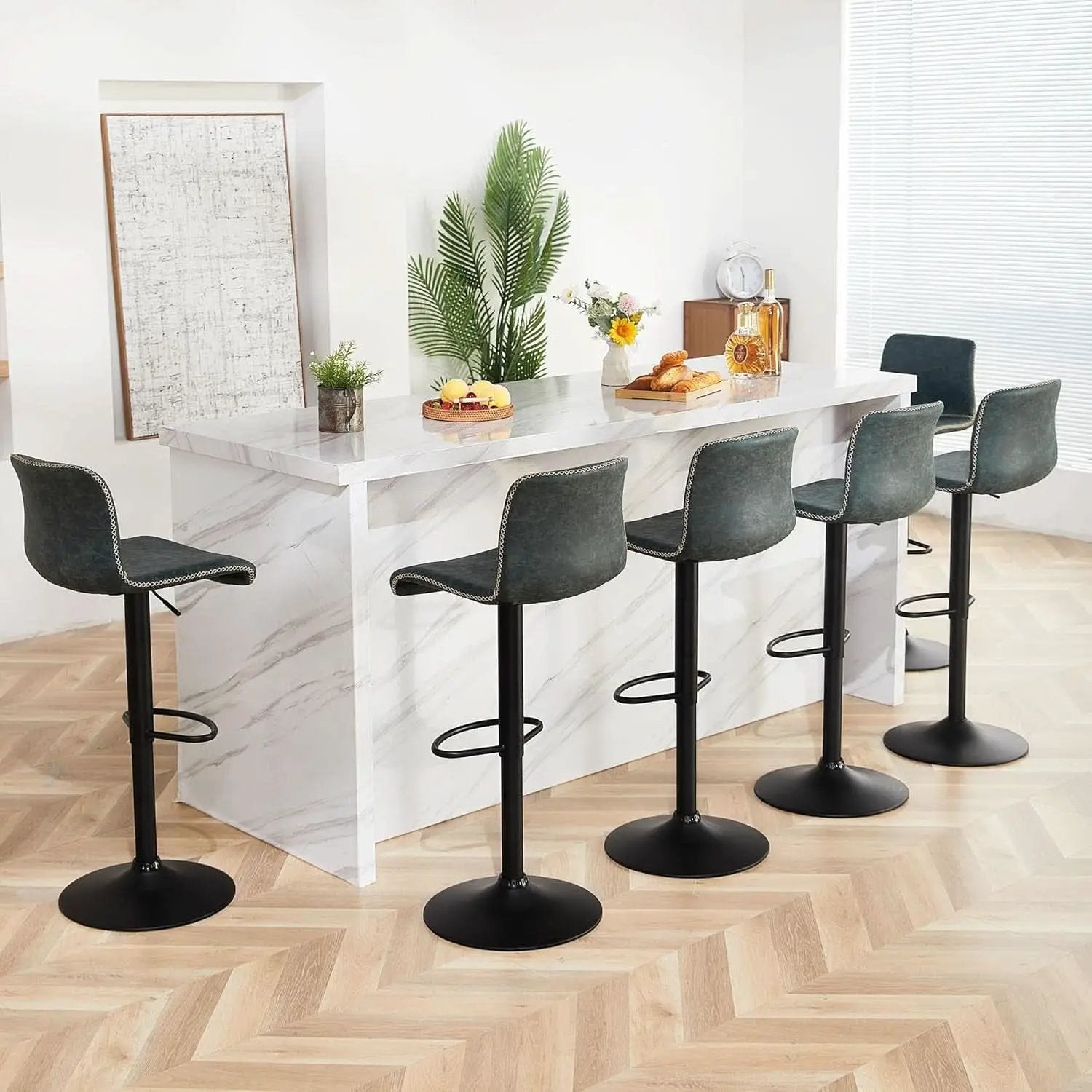 Teal Bar Stools Set Of 3 Adjustable Height 24 To 32 Inches from PriceLows™