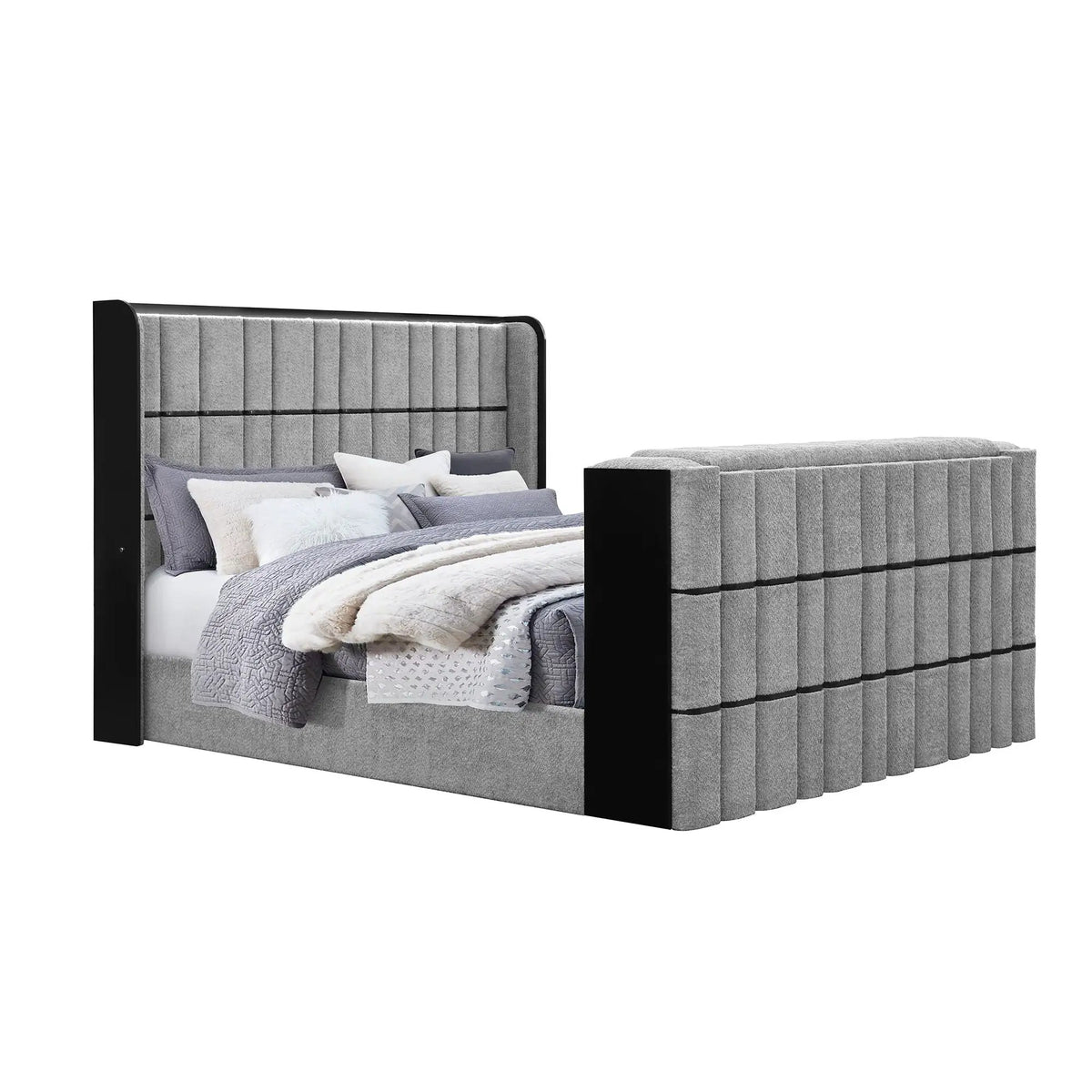 Isaiah Bed With TV Lift | LED Lights | Built-In Speakers | Fireplace
