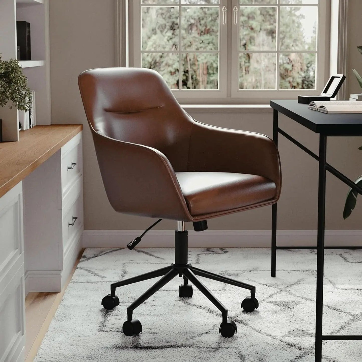 Rayna Swivel Task Chair Saddle Brown With Flared Arms from PriceLows™