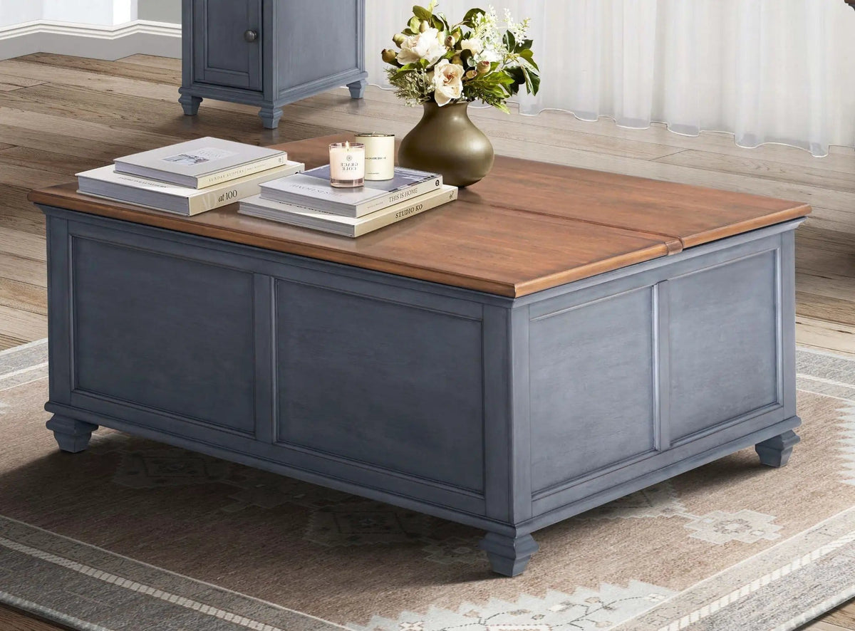 Lift-Top Coffee Table - | 40 x 40 x 18 in | Wood | Blue