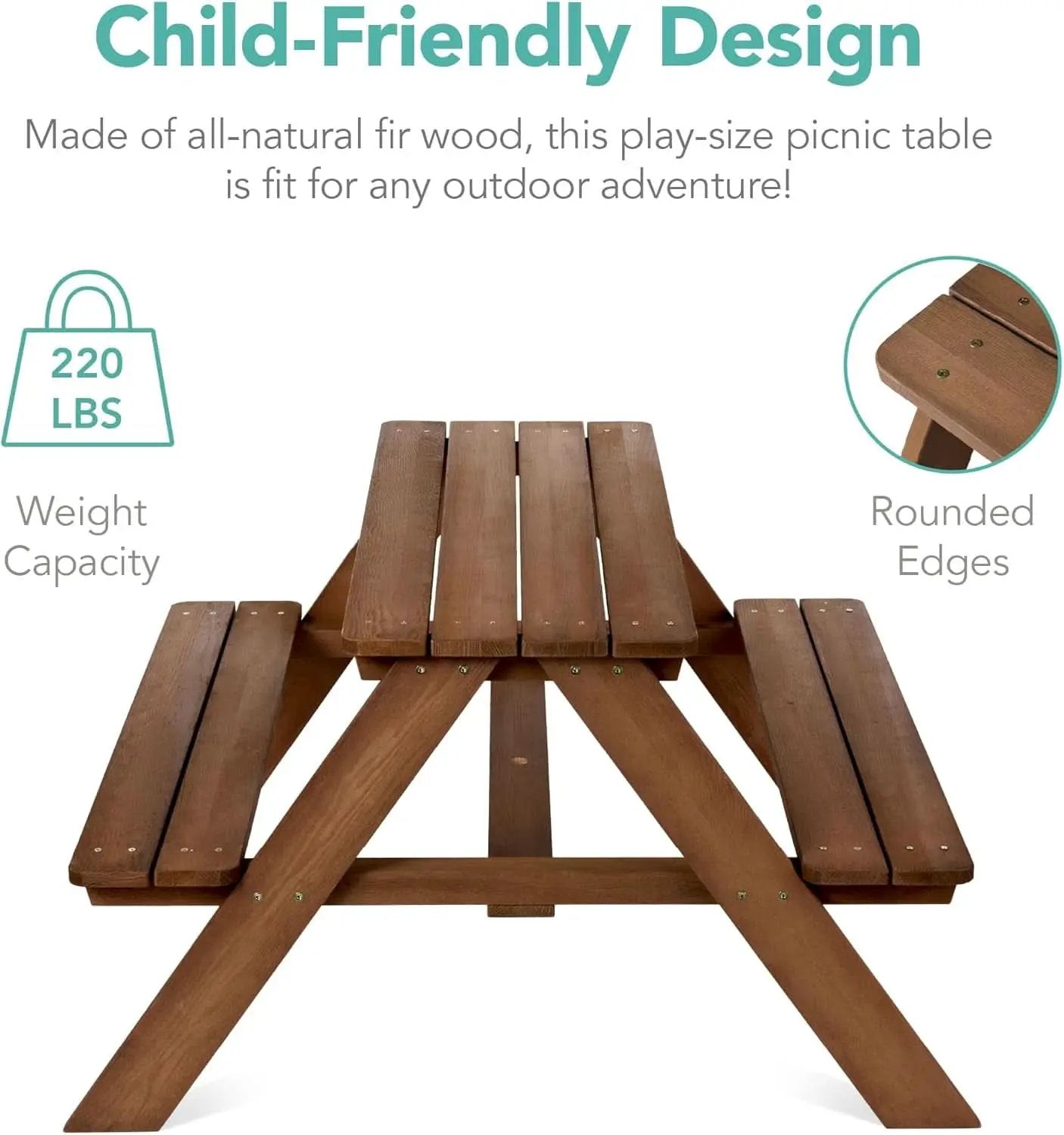 Walnut Wooden Kids Picnic Table With Adjustable Umbrella