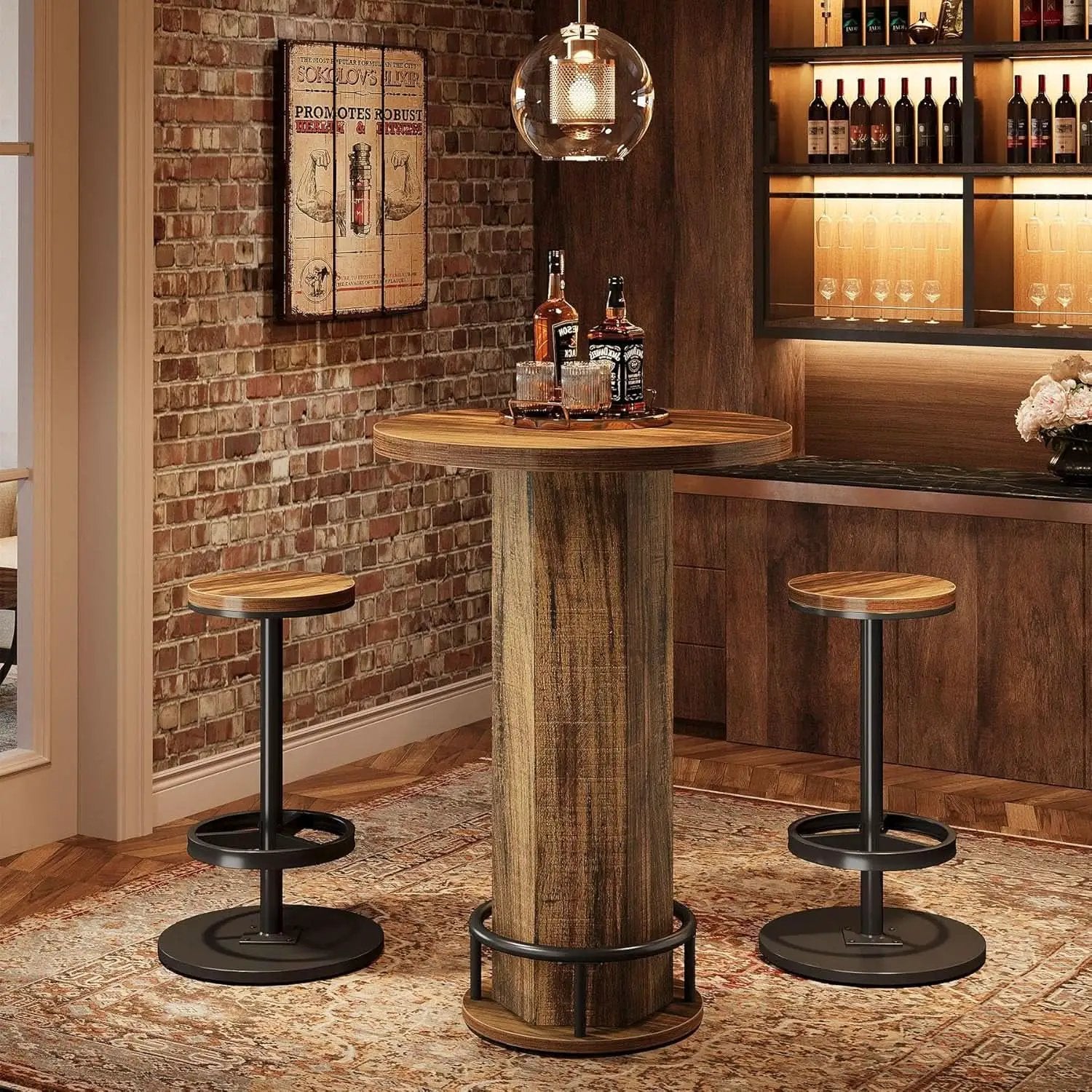 Round Bar Table With Chairs Matte Black Powder coated from PriceLows™