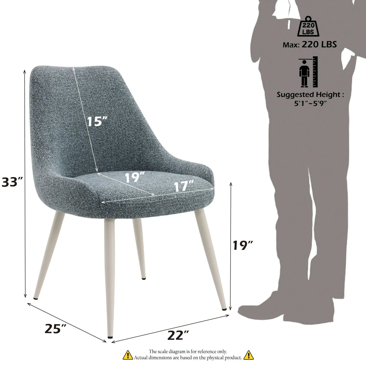 Boucle Side Chair | Light Blue Upholstery | Bone White Pedestal Base | Plush Padded Seat