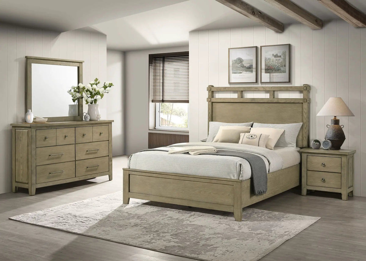Hazlewood 4-piece Queen Bedroom Set Vineyard (Style 2) | 4-Piece Set | Rubberwood & Engineered Wood | Oak