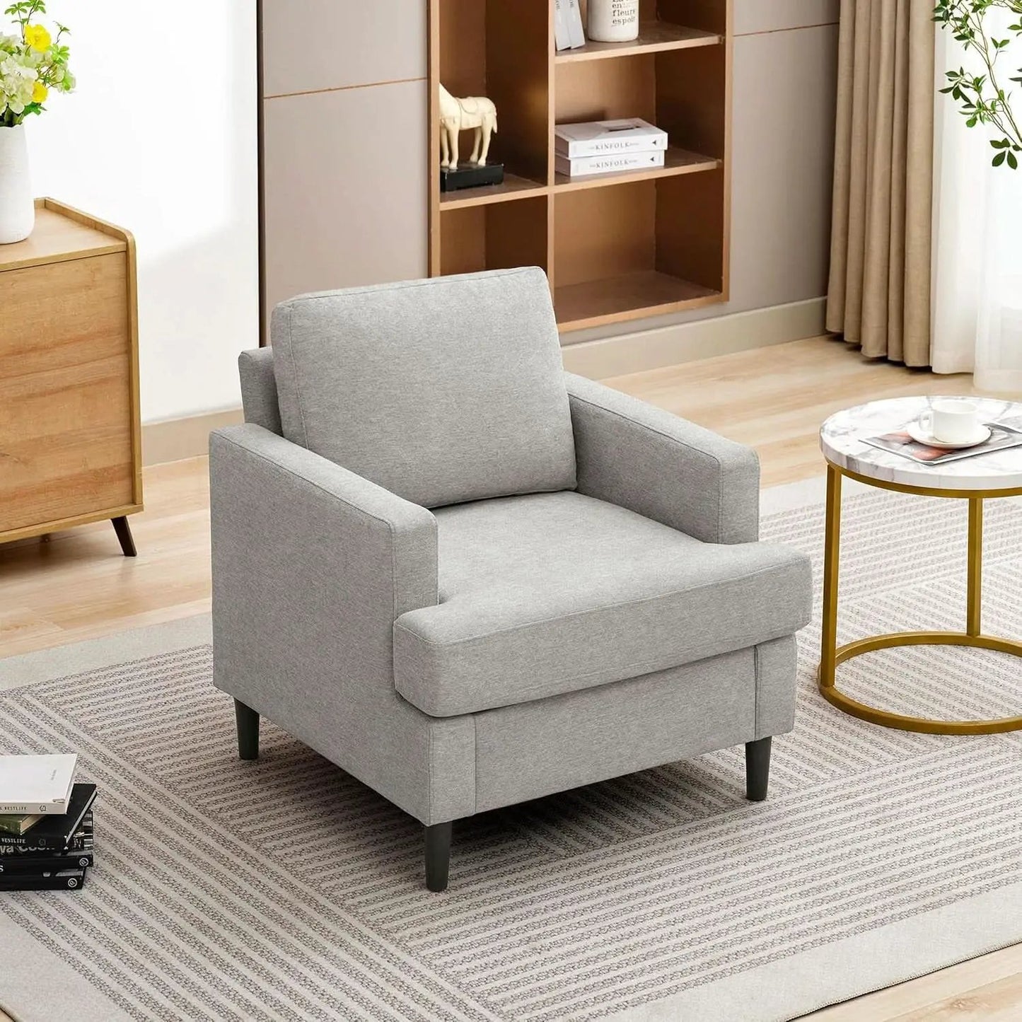 Mid Century Linen Grey Upholstered Accent Armchair from PriceLows™