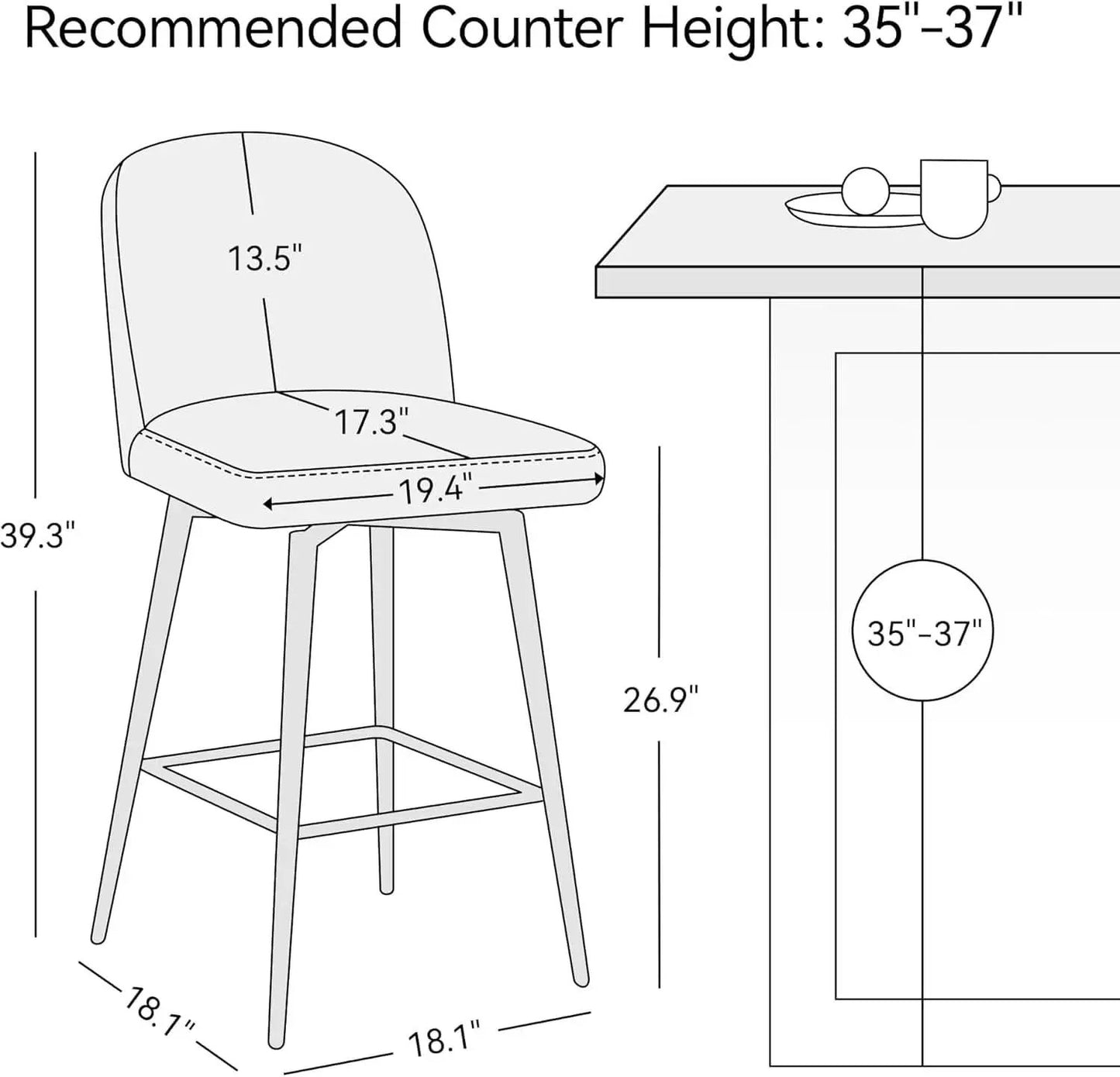 Counter Height Bar Stools 26 Inch 360 Swivel Grey Set of 3 from PriceLows™