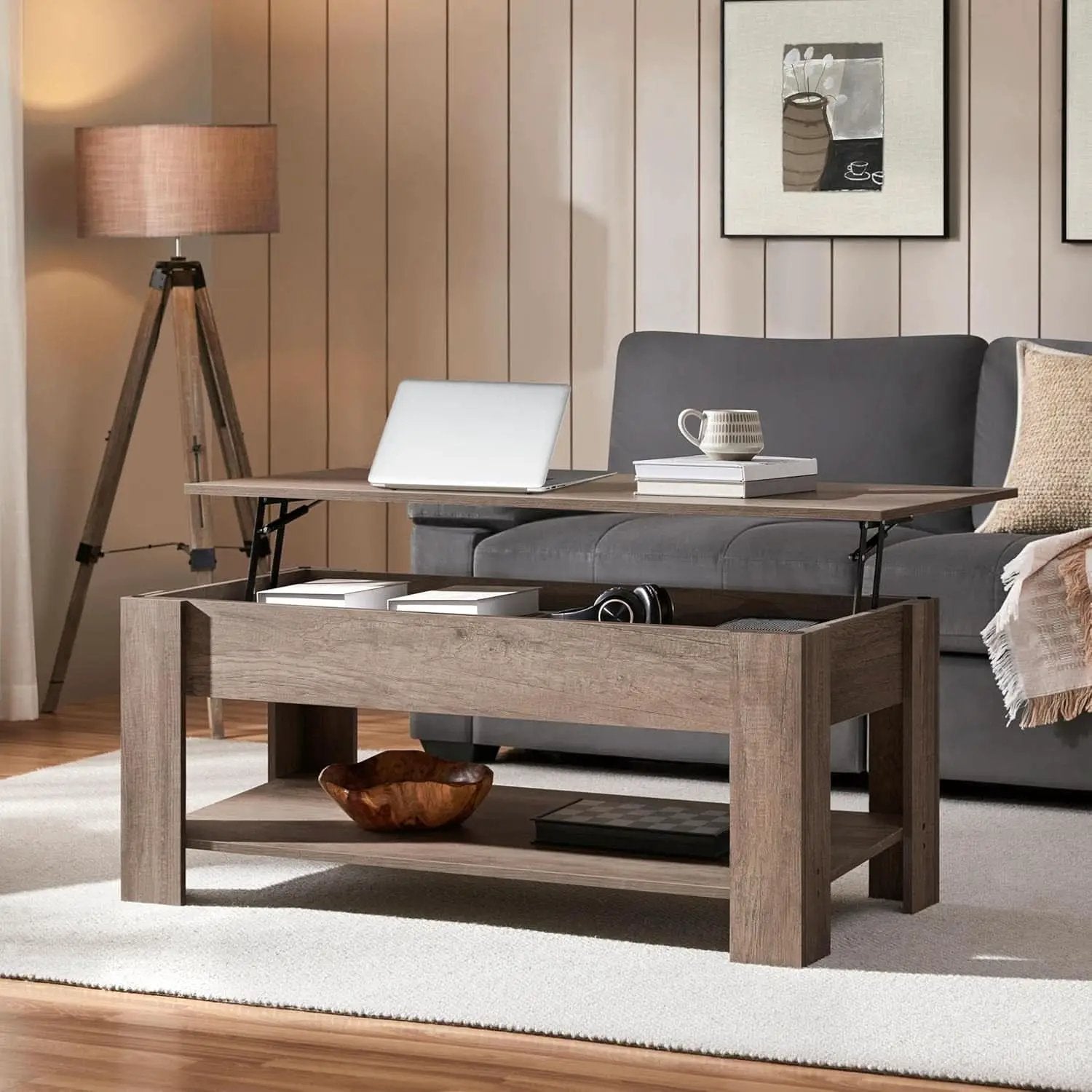 Lift Top Coffee Table With Hidden Compartment Grey from PriceLows™