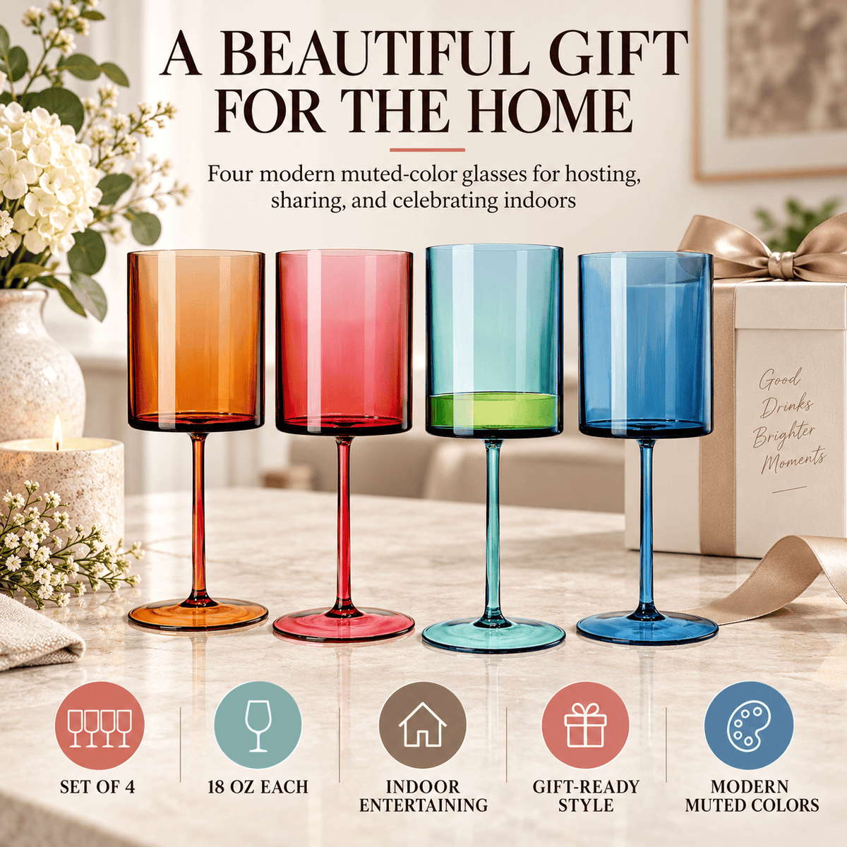 Eze Acrylic Stemmed Wine Glassware | 14 oz | Set of 4 | Acrylic