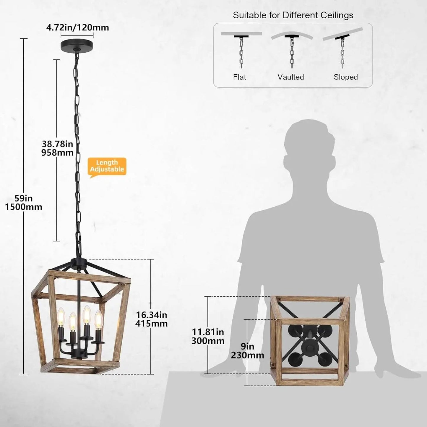 4 Light Farmhouse Chandelier With Rustic Wood Cage Light from PriceLows™