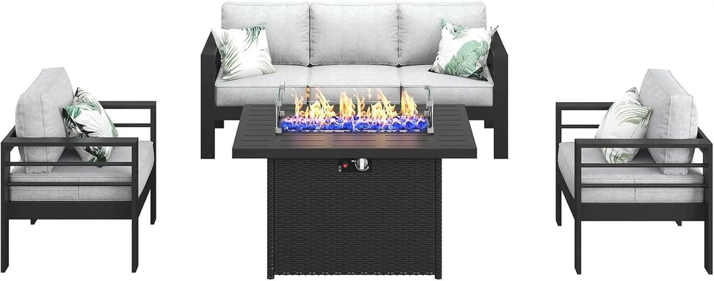 Aluminum Outdoor Patio Sectional Set With Fire Pit Table from PriceLows™