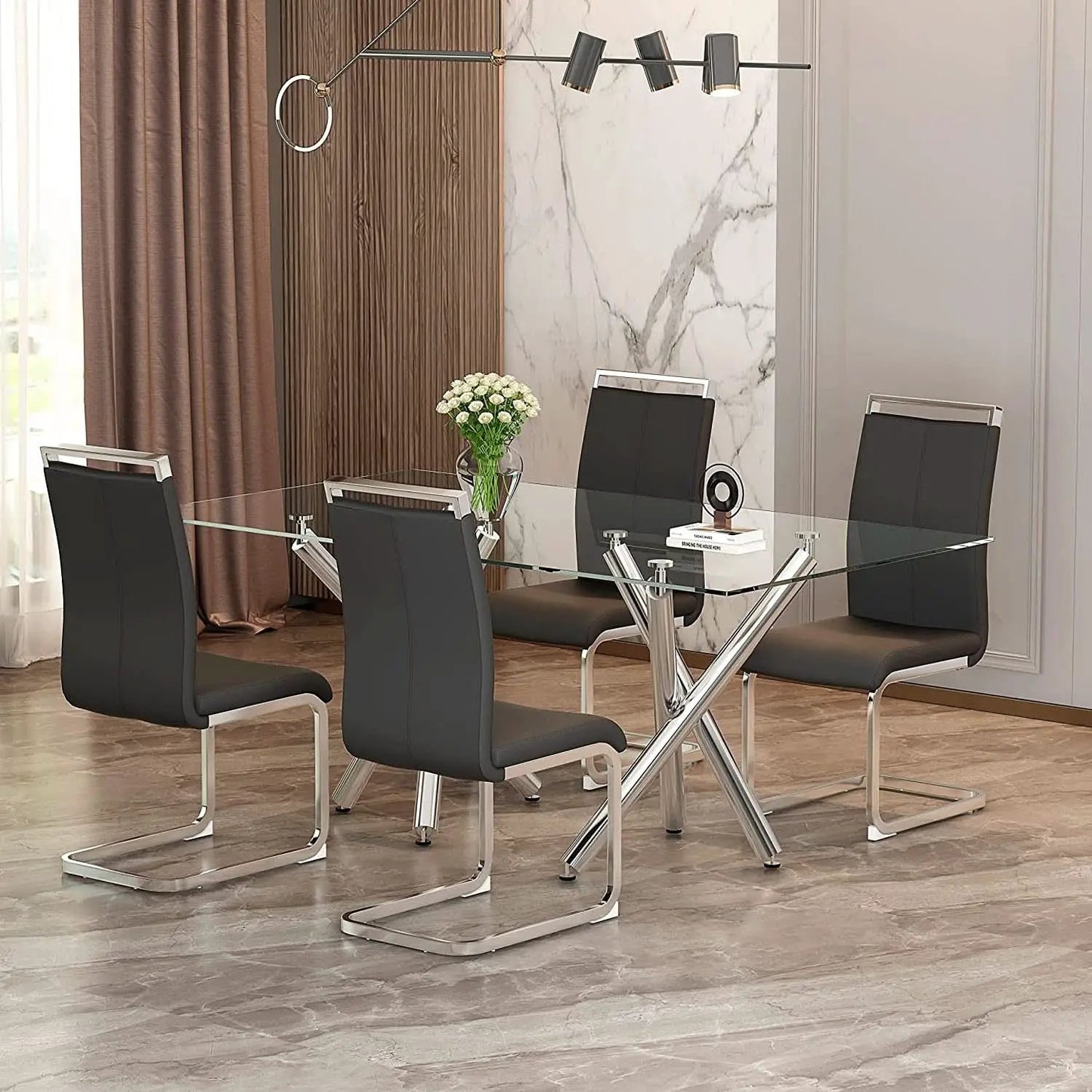 Black Dining Chairs 4 Pack With Faux Leather Seats from PriceLows™