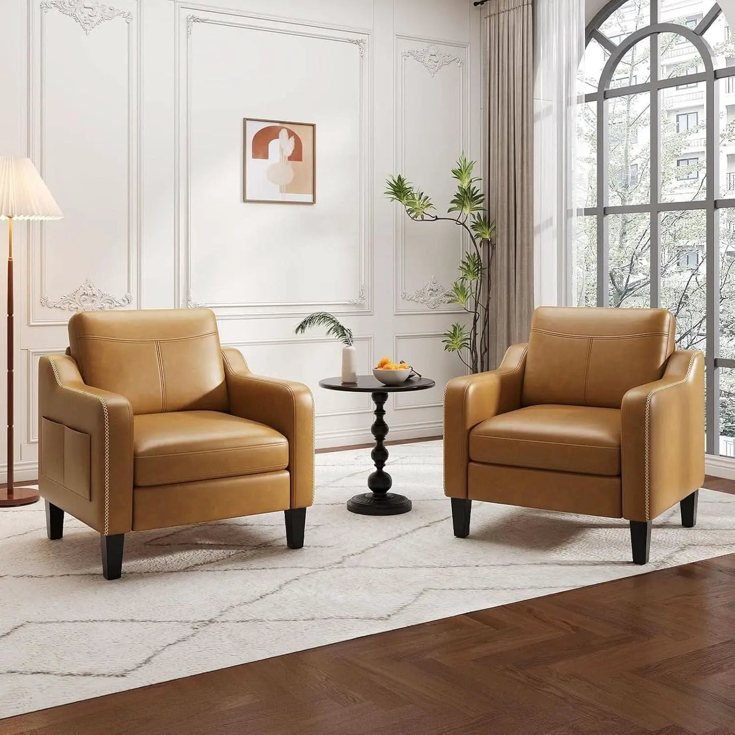 Brown PU Leather Mid Century Upholstered Armchairs from PriceLows™