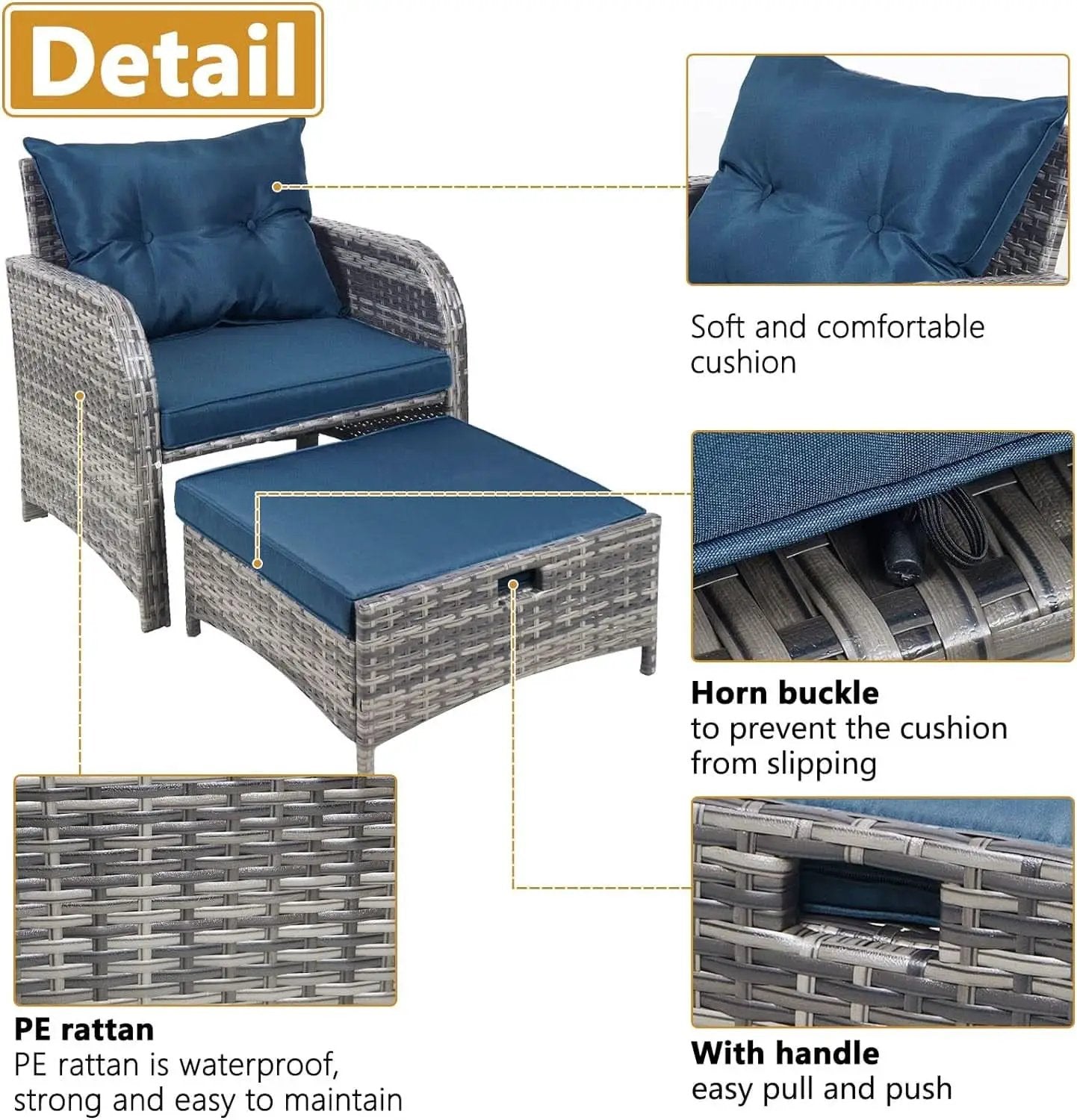 5 Pieces Wicker Outdoor Patio Chairs Set With Ottoman Blue from PriceLows™