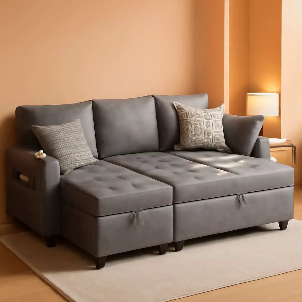Charcoal Gray Sleeper Sofa With Reversible Storage Chaise from PriceLows™