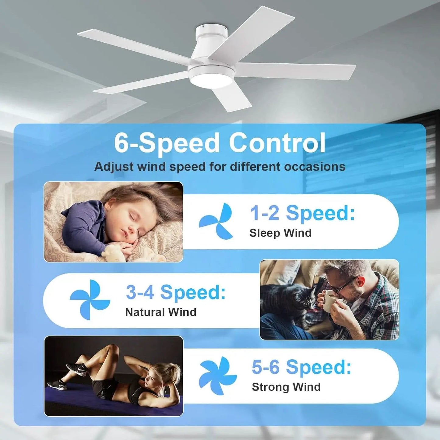 52 Inch White Ceiling Fan With Dimmable LED Lights from PriceLows™