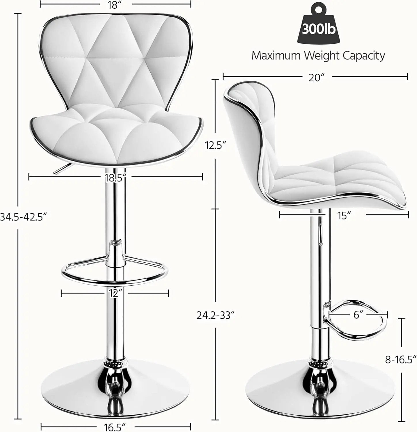 Bar Stools Set Of 2 White PU Leather Adjustable Swivel from PriceLows™