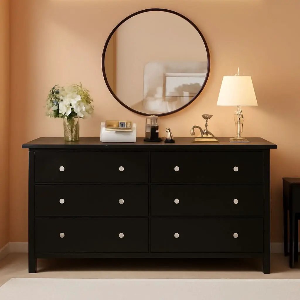 Black Dresser With Six Deep Drawers For TV Storage from PriceLows™