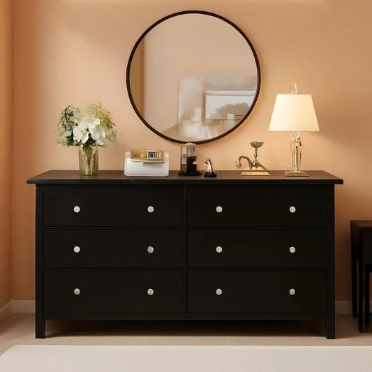 Black Dresser With Six Deep Drawers For TV Storage from PriceLows™