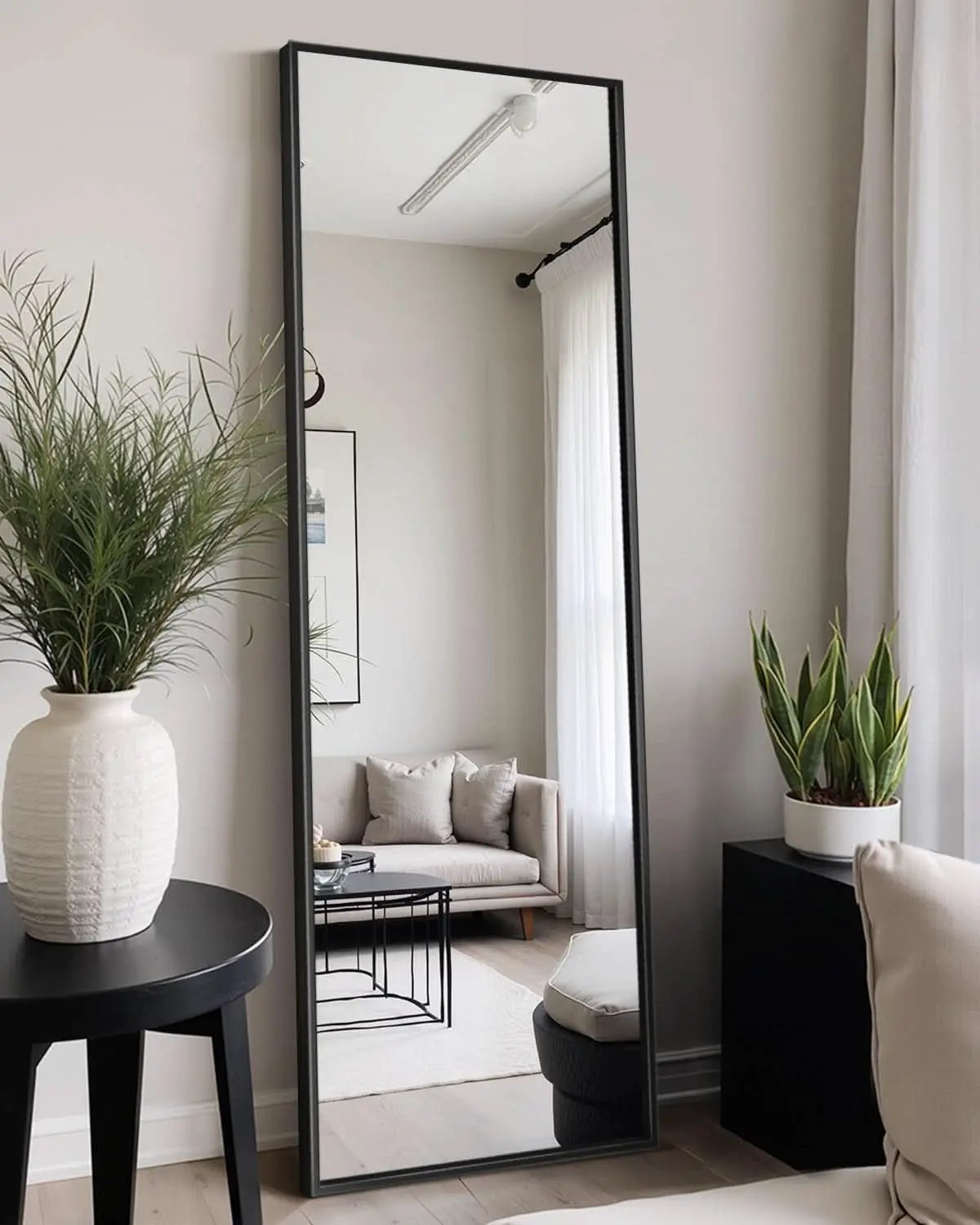56 Inch Full Length Floor Mirror Black For Bedroom Living Room from PriceLows™