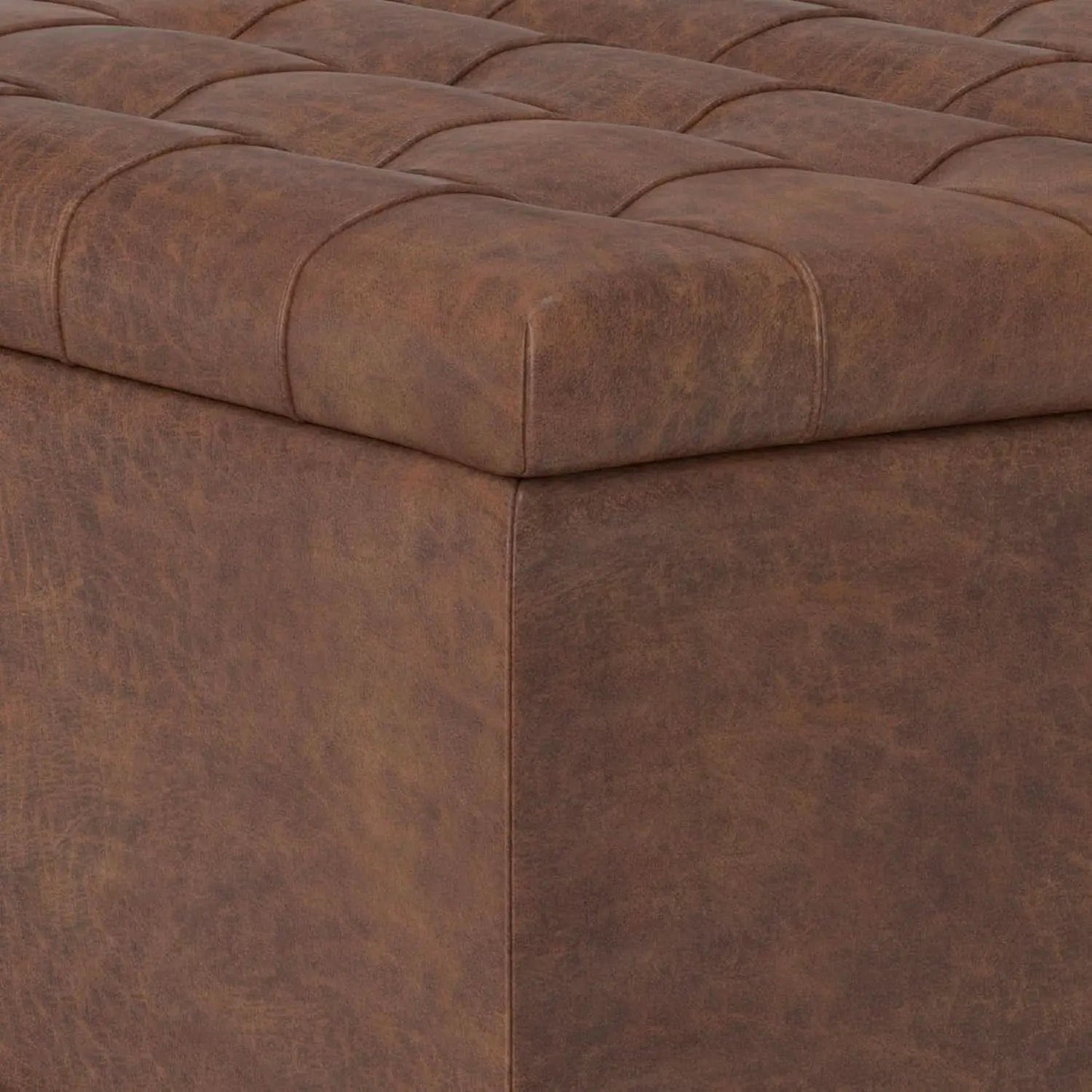 Storage Ottoman 30 Inch Distressed Saddle Brown Leatherette from PriceLows™