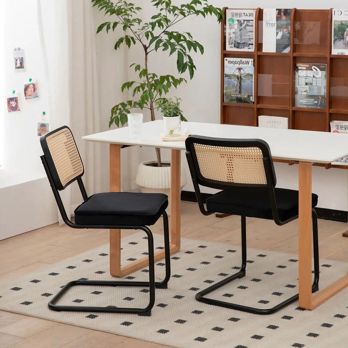 Rattan Dining Chairs | Set Of 2 | Painted Legs | Cantilever Mid-Century Style