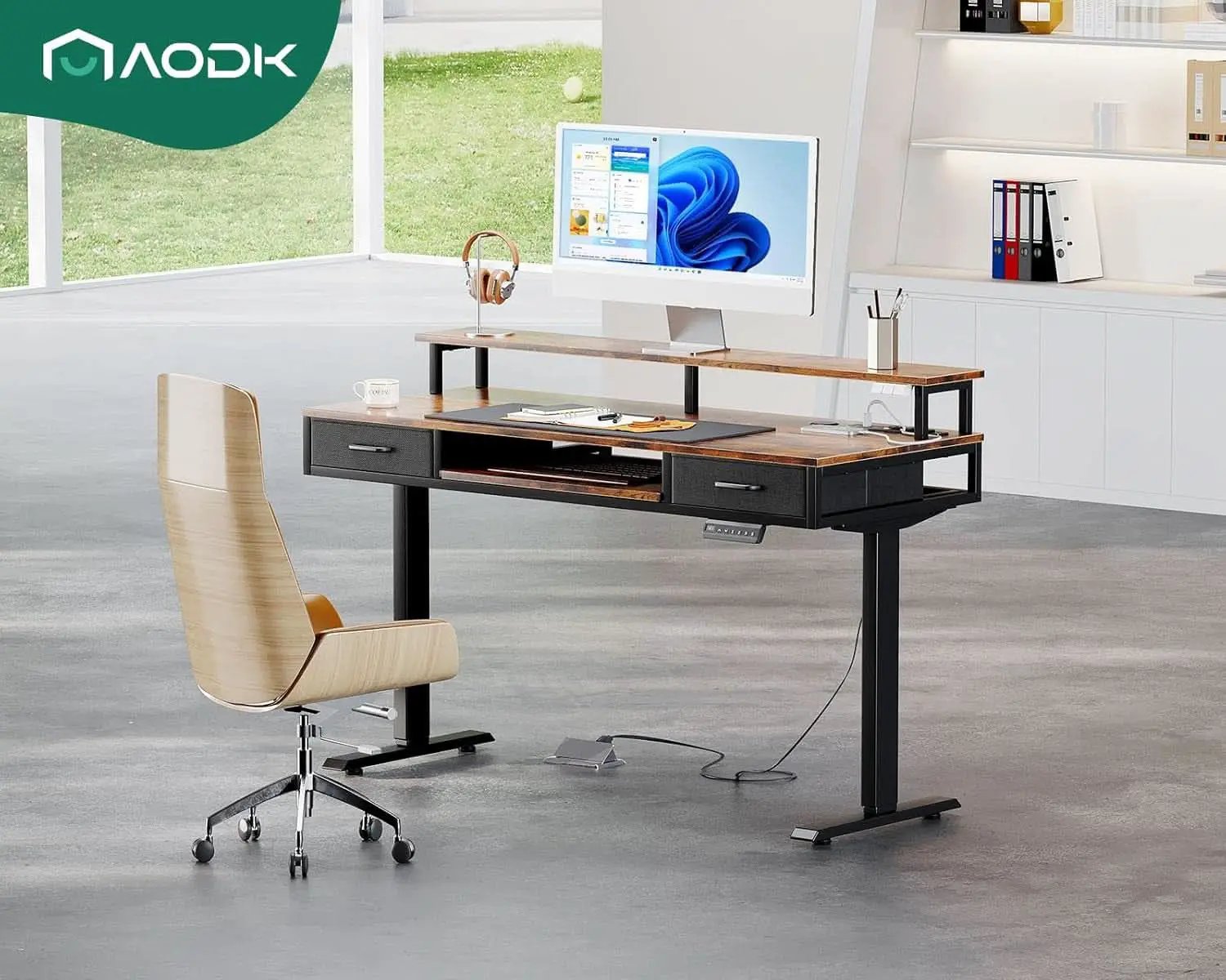 Electric Standing Desk 55 Inch With Drawers Power Outlets from PriceLows™