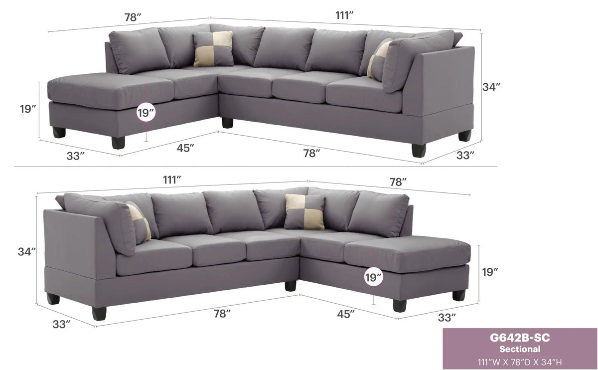 Malone Comfort Sectional | Pocketed Coil And Foam Seating | Removable Backs | 111 Inch Length