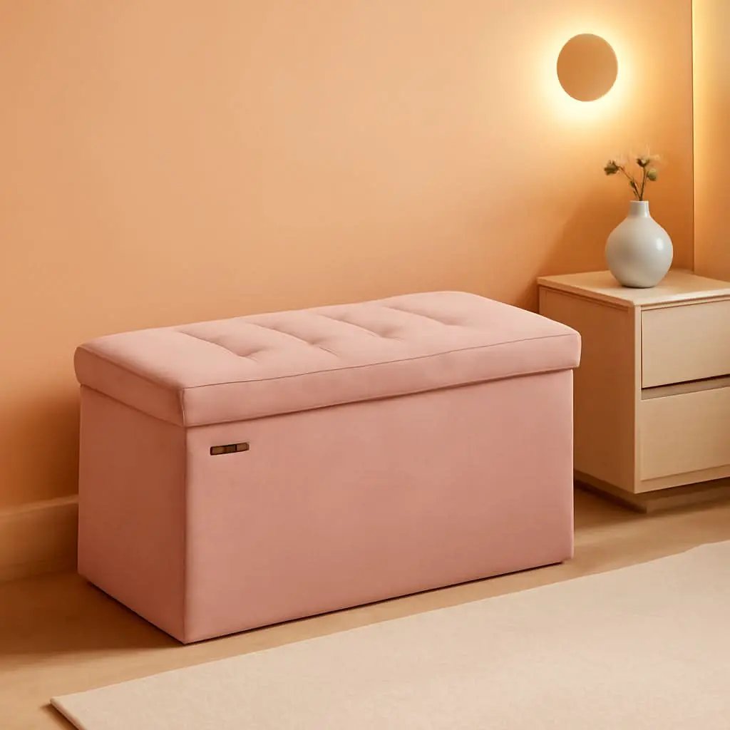 Jelly Pink Foldable Storage Ottoman Bench 15x30x15 from PriceLows™