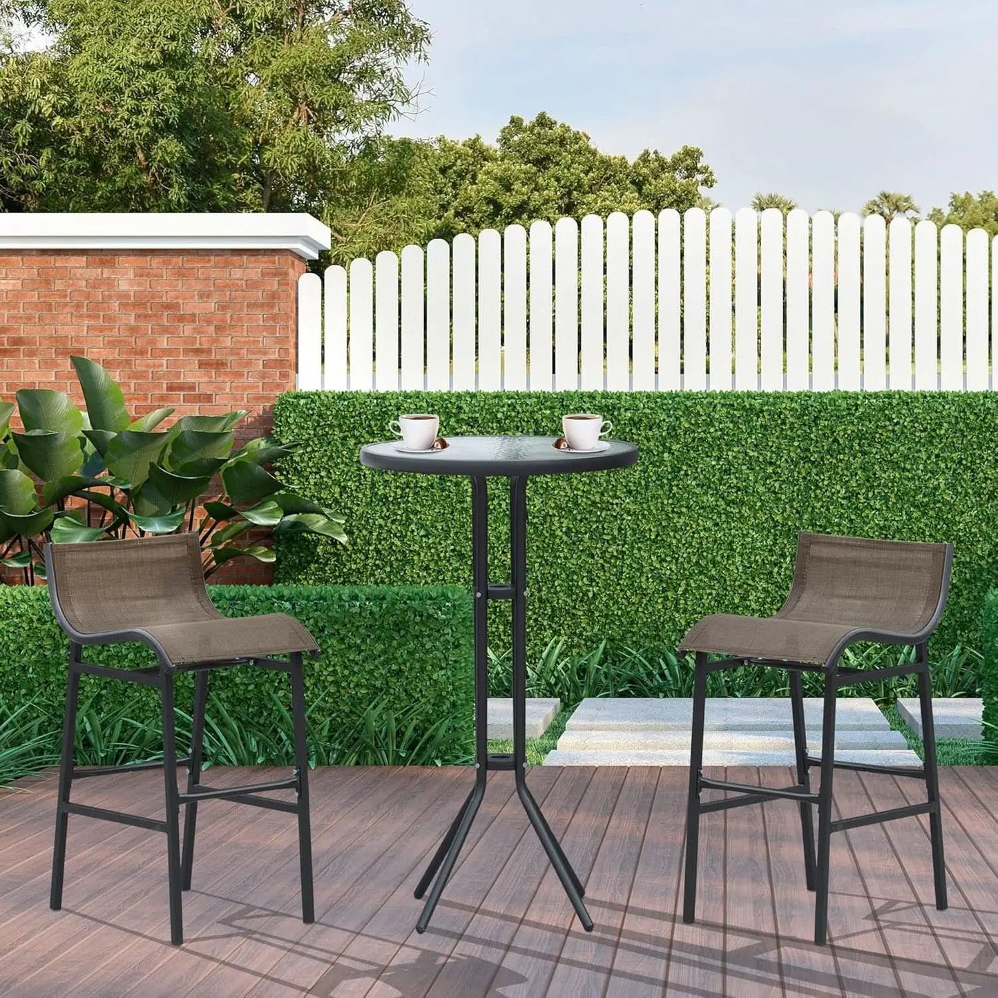 3 Piece Bar Height Outdoor Bistro Set For 2 With Tan Chairs For Outdoor Patio Use from PriceLows™
