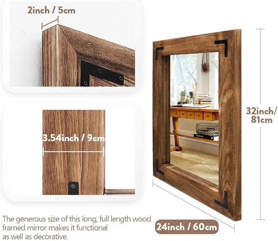 Rustic Wood Framed Wall Mirror 32 Inch Brown Vanity from PriceLows™
