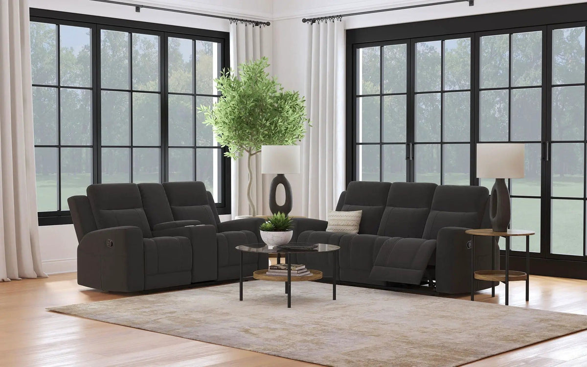 Brentwood 2-piece Upholstered Reclining Sofa Set | 2-Piece Set | Living Room Furniture | Charcoal