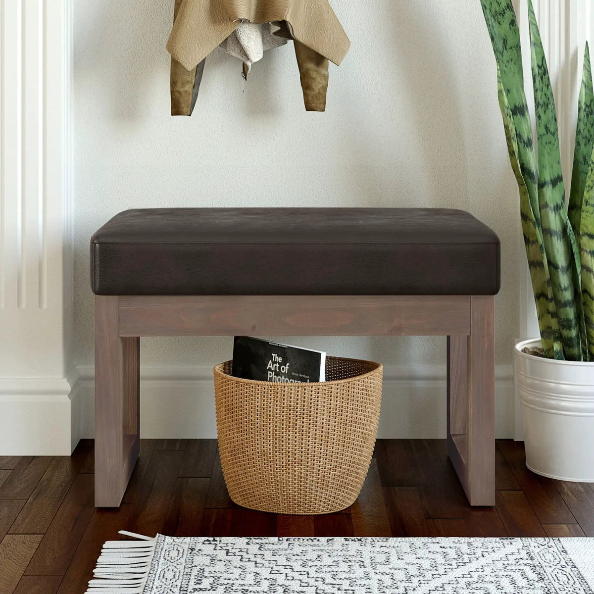 Milltown Upholstered Ottoman Bench | Driftwood Solid Wood Base | Versatile Design | 44.5 Inch Width