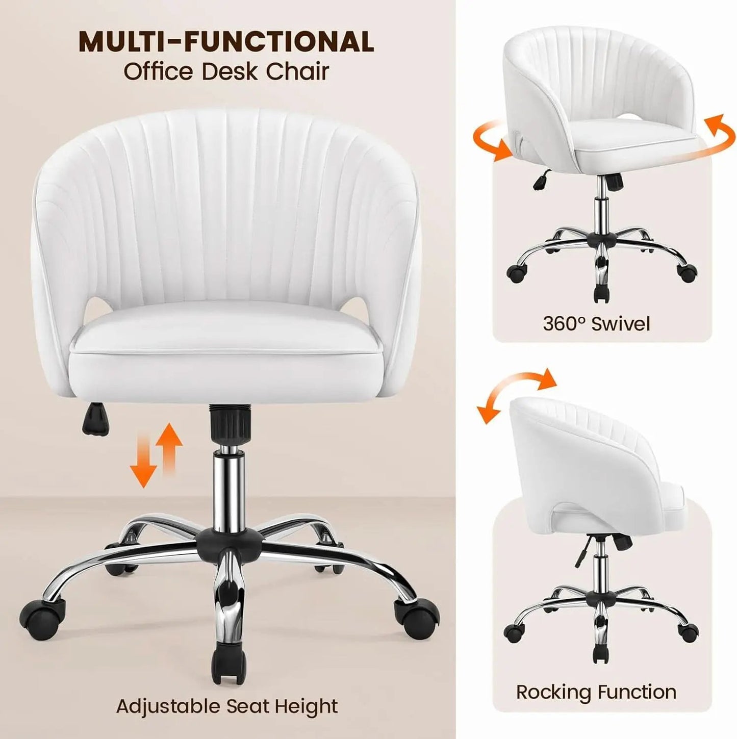 White Tufted Barrel Back Office Chair With Swivel Base from PriceLows™