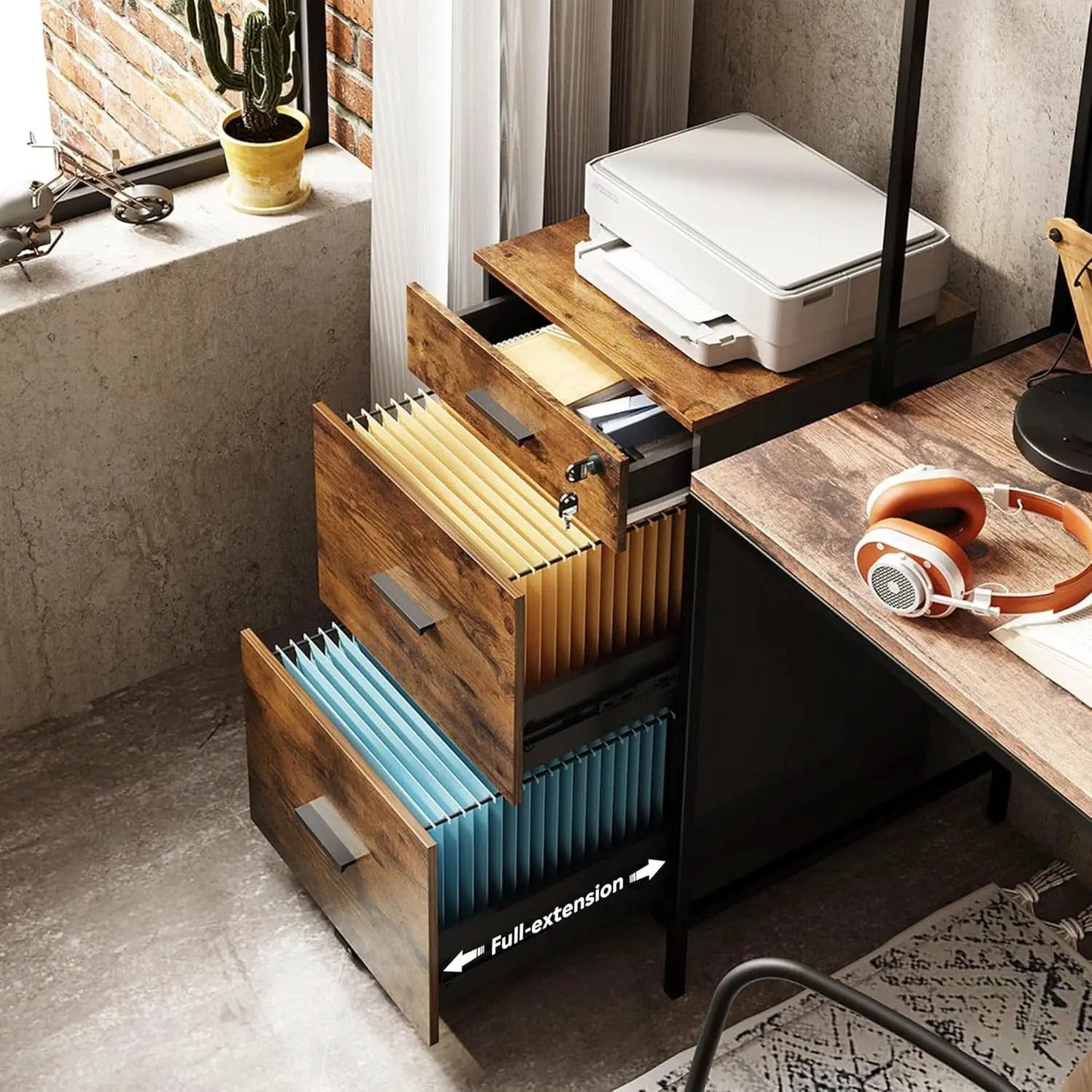 3 Drawer Lockable Rolling File Cabinet In Rustic Brown Fits Letter And A4 Size For Home Office from PriceLows™