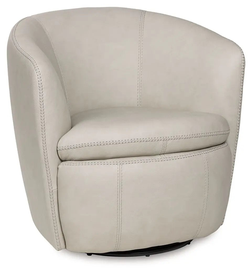 Kierreys Swivel Accent Chair | Supple Leather | Barrel Back | 31.63 Inch Height