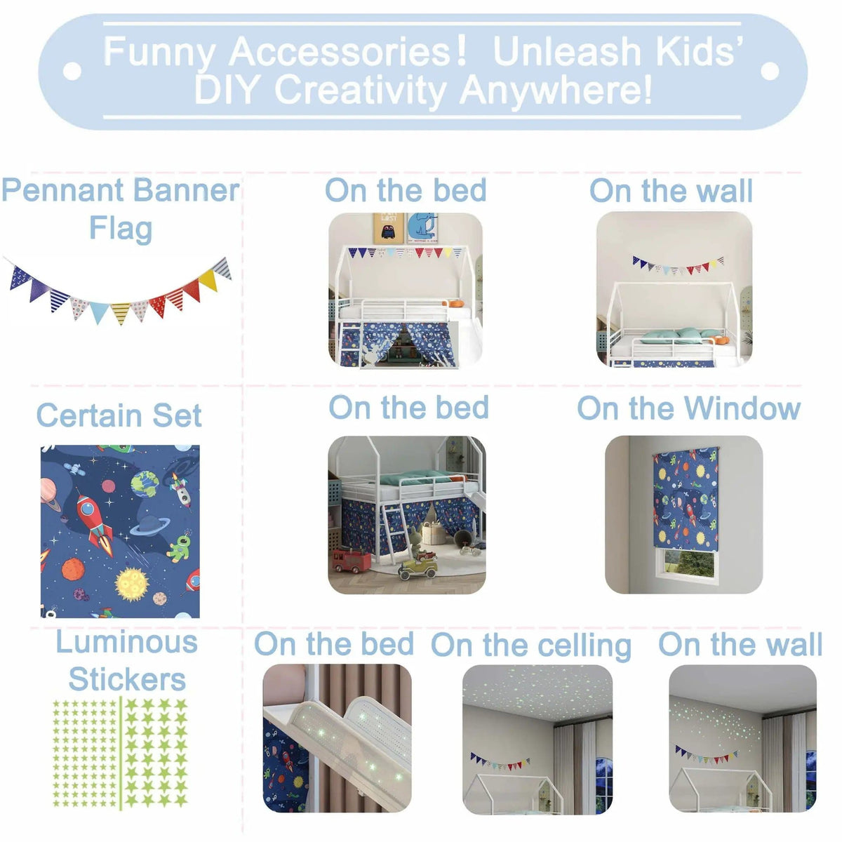 Jack House Loft Bed With Slide And Curtain Set | 5 Pieces | Metal | Bedroom