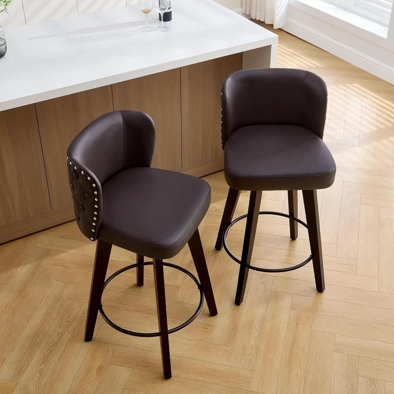 Swivel Bar Stools Set Of 3 Brown Counter Height 27.5in from PriceLows™