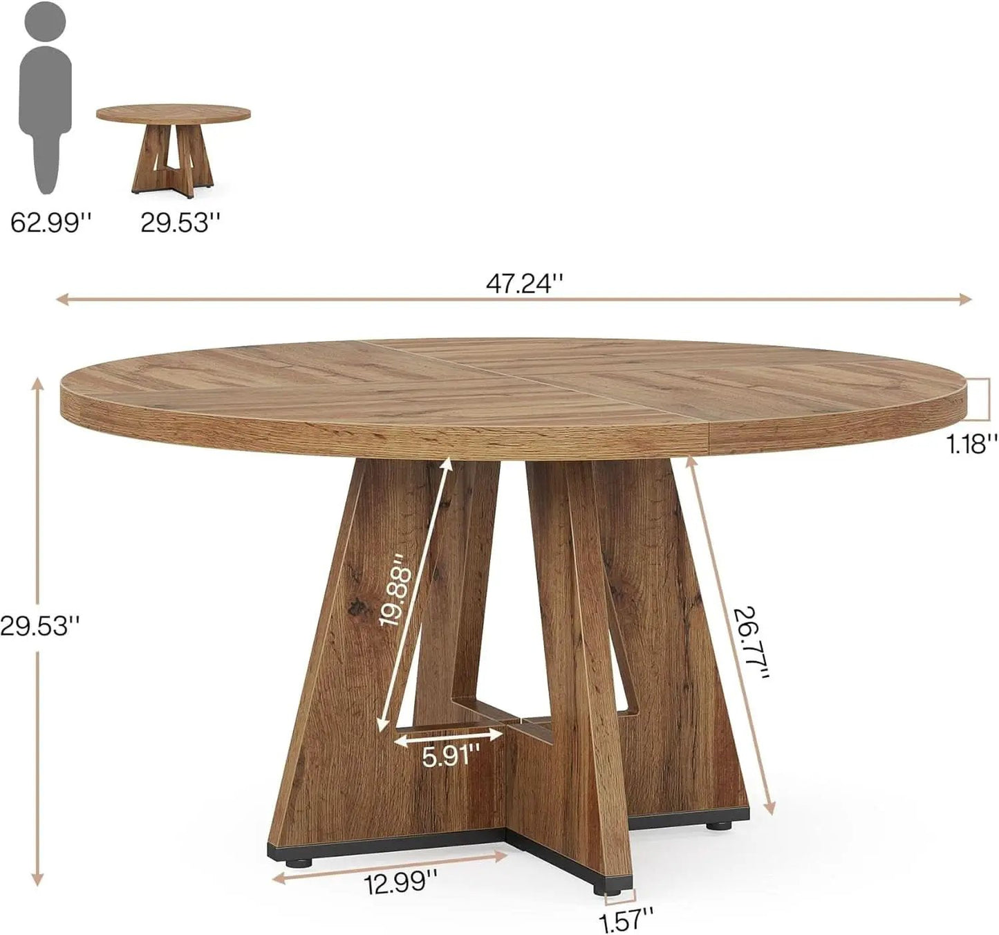Round 47 Inch Farmhouse Dining Table For Four Kitchen Living Room Wood from PriceLows™
