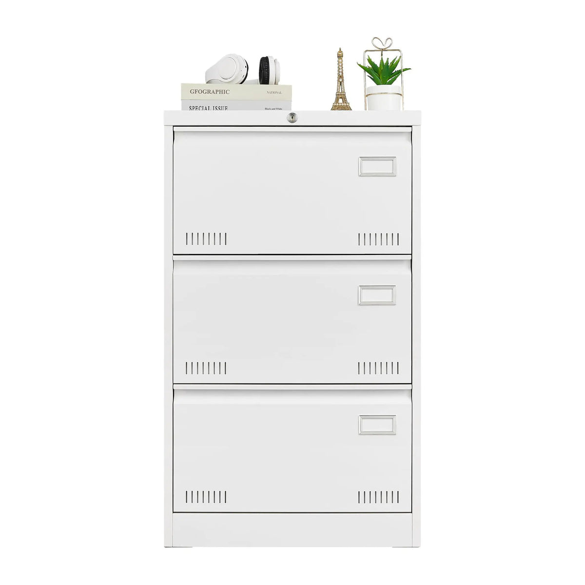 Lateral File Cabinet | 3 Drawer Locking Metal | Widened Drawers | 40 Inch Height