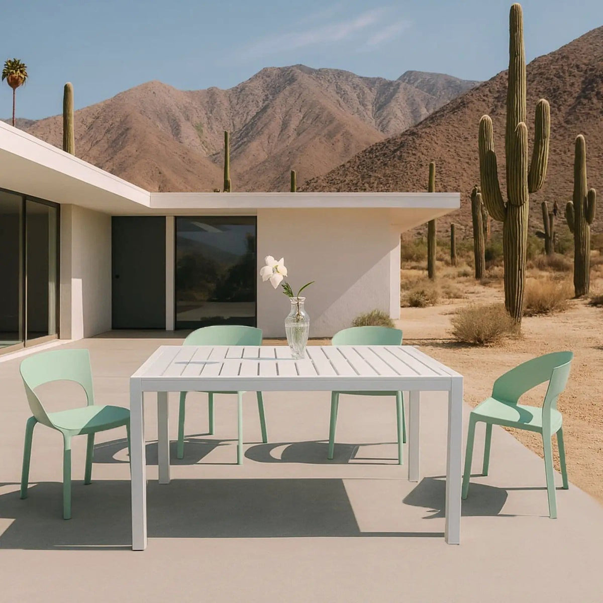 4 Piece Set Of Modern Designed Single Chairs With Long Table | 4-Piece Set | Metal | Outdoor Living