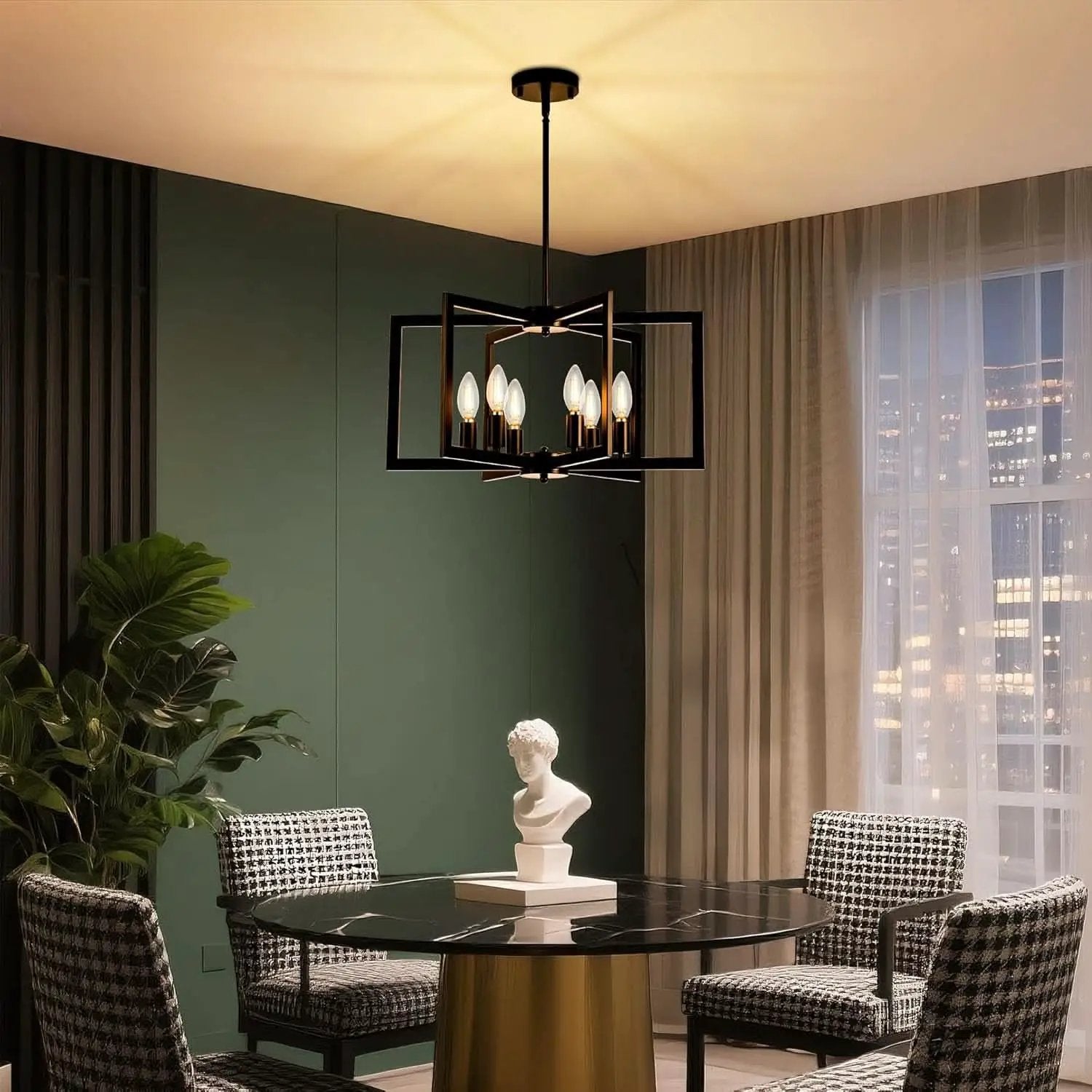 Black 6 Light Adjustable Pendant Chandelier For Dining Room from PriceLows™