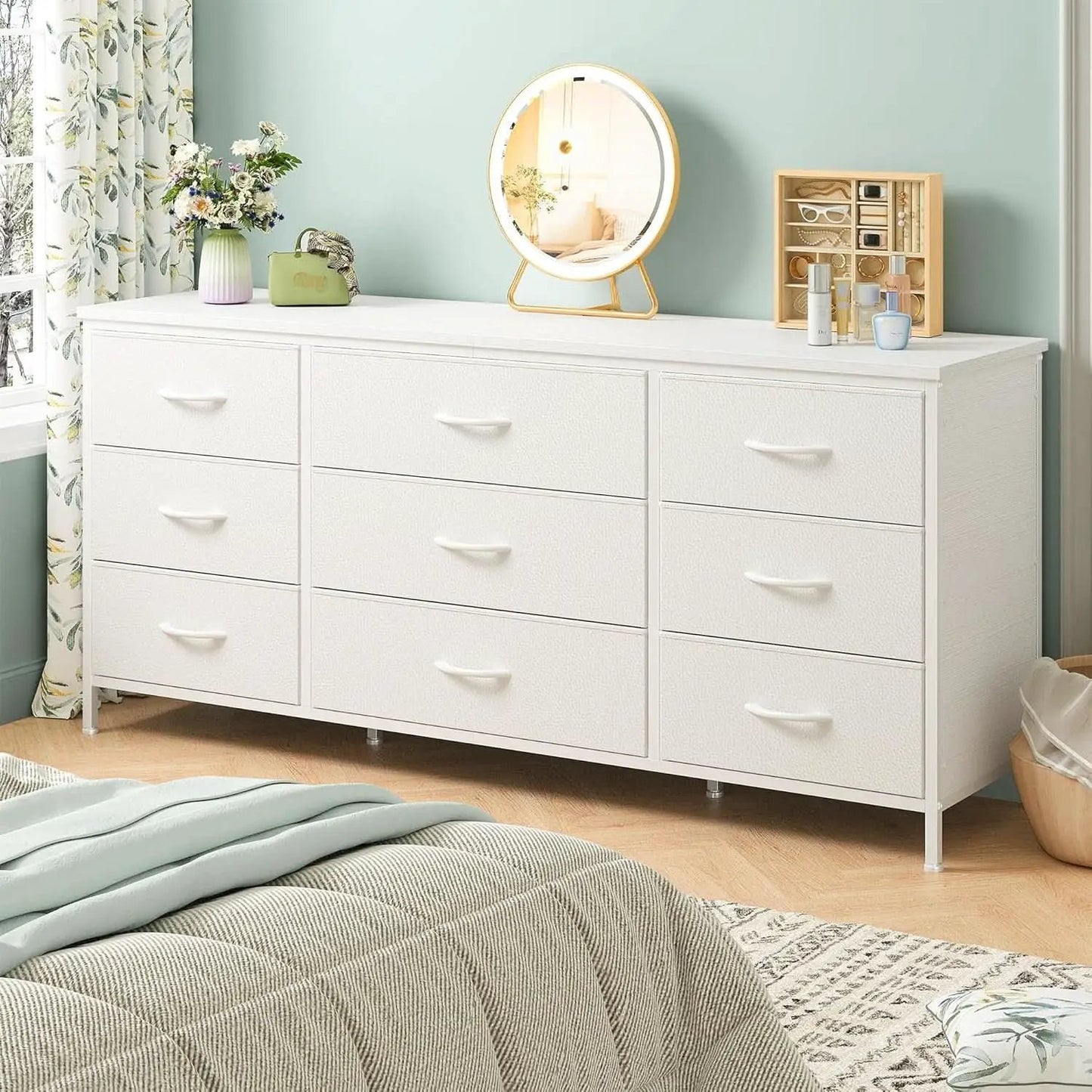White Dresser TV Stand With 9 Drawers For Bedroom Storage from PriceLows™
