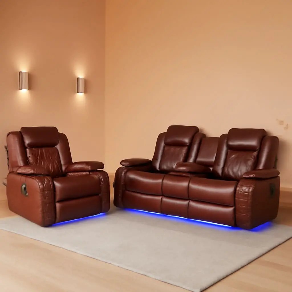 Power Reclining Brown Leather Sofa Set For Living Room from PriceLows™