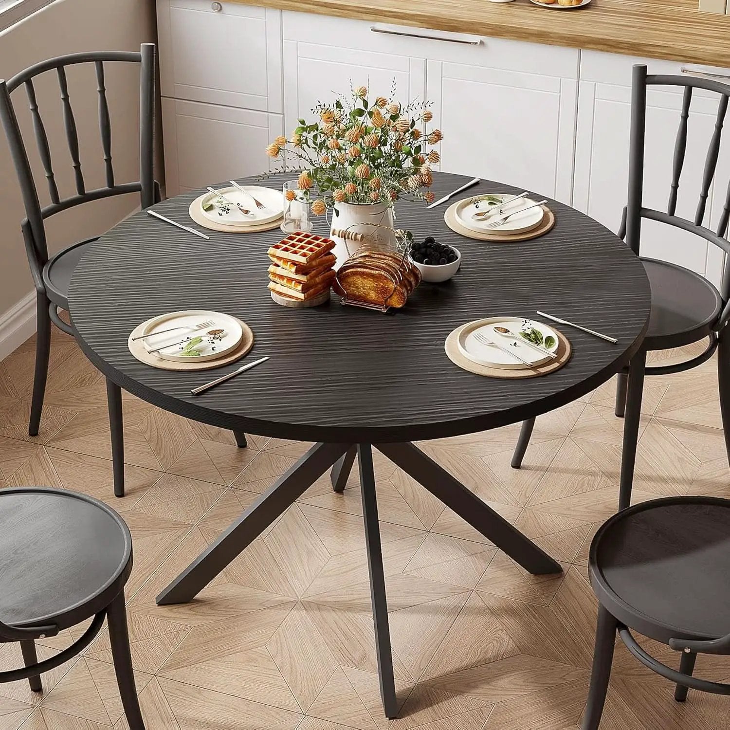 47.2 Inch Circular Dining Table Matte Black Finish from PriceLows™
