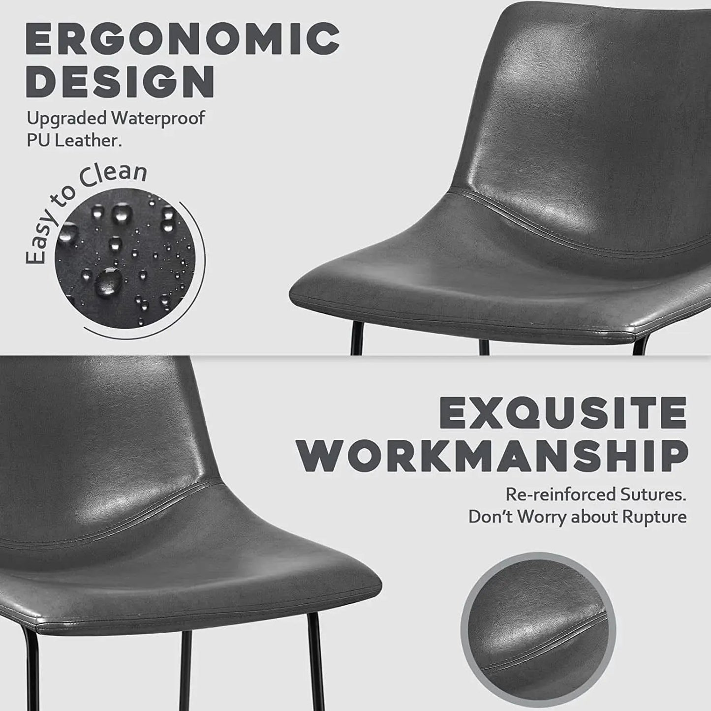 Faux Leather Dining Chairs 18 Inch Set of 2 Mid Century from PriceLows™