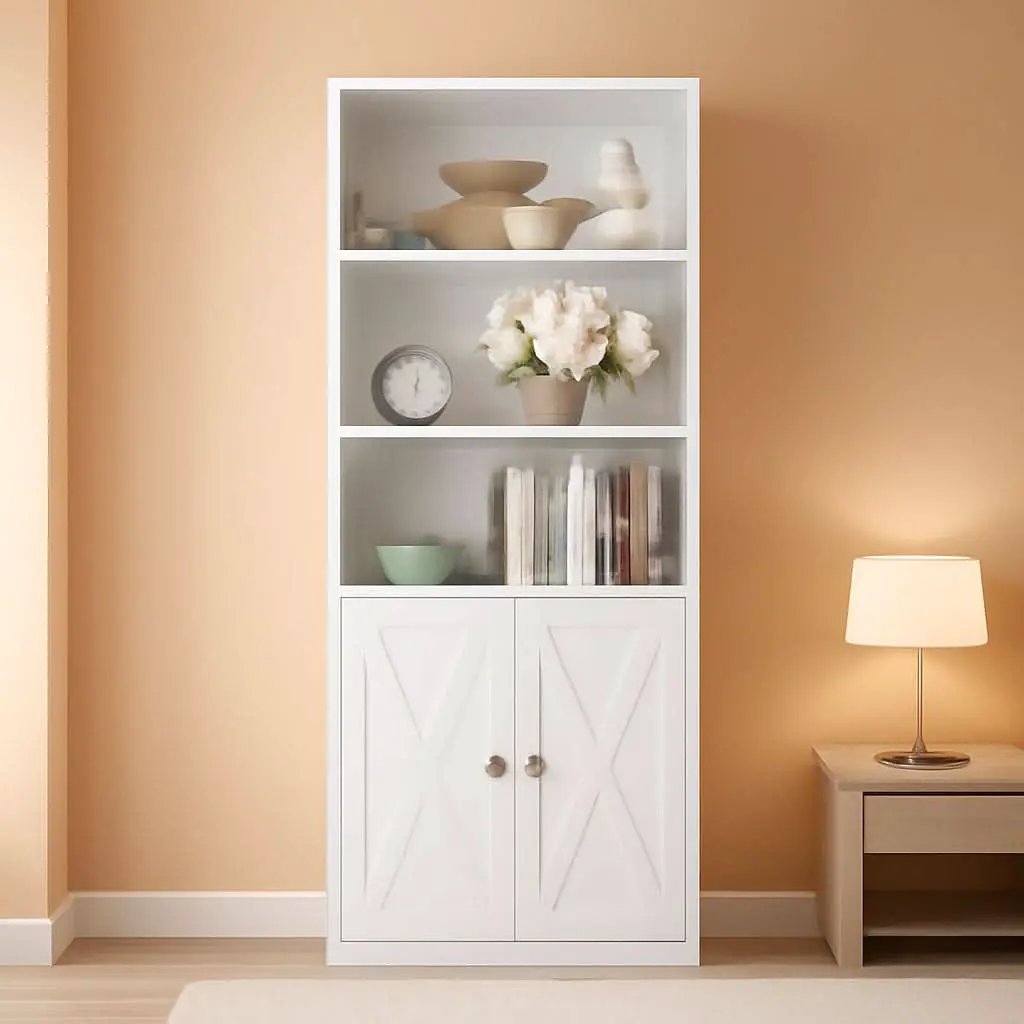 Industrial Bookshelf With Doors 11.8 Depth 5 Shelf Bookcase from PriceLows™