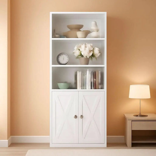 Industrial Bookshelf With Doors 11.8 Depth 5 Shelf Bookcase from PriceLows™