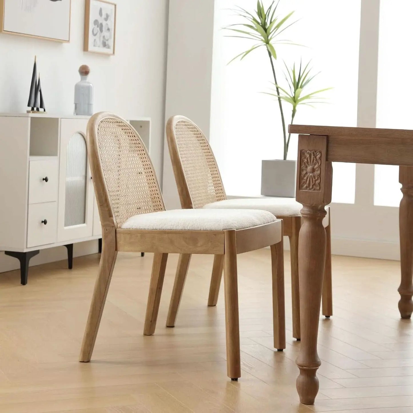 Mid Century Dining Chairs White Sherpa Upholstered from PriceLows™