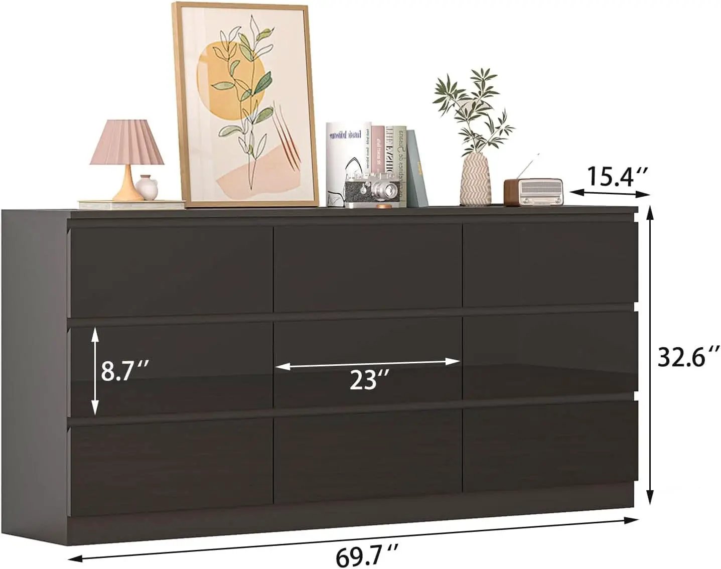 70 Inch Black Dresser With Built In Power Outlets Storage from PriceLows™